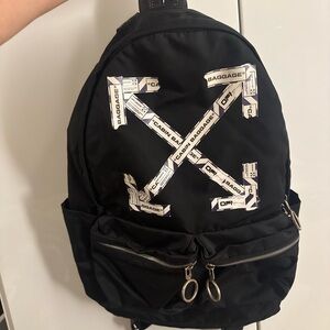 Off-White Black Backpack with White Graphic Tape X